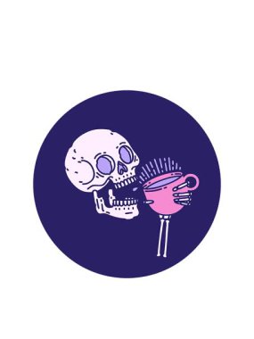 Yanıp sönen radyal çizgiler. Kahve içen bir kafatasının ikonik dövme görüntüsü.