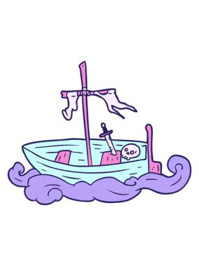 Karikatür eski gemi enkazının hareketli animasyonu