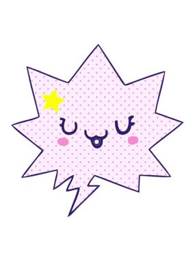 Parıldayan yıldızlar, çizgi roman tarzında konuşma baloncuğu olan sevimli mutlu çizgi film suratının animasyonunu etkiler.