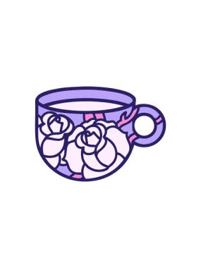 Bir fincan ve çiçeğin dövme stili görüntüsünün hareketli canlandırması