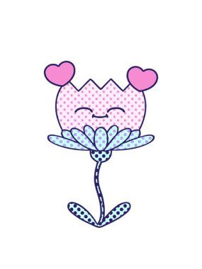 Bir çiçeğin çizgi roman tarzı çizgi filminin dönen kalpleri.