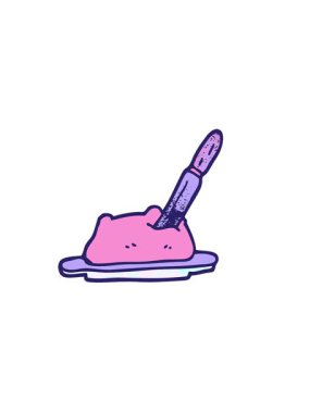 Bir tereyağı ve bıçağın karalamalarının yatay titreşimli animasyonu