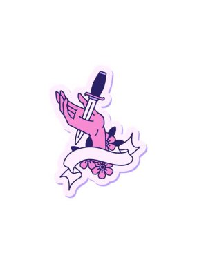 Dikkat çekici bir dövme stili çıkartması. Elinde hançer işareti var.