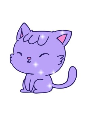 Şirin kawaii kedisinin çizgi film tasarımının parıltı etkisi