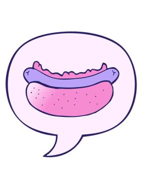 Karikatür sosislinin titreşimli hareketli animasyonu konuşma baloncuğu yumuşak gradyan stiliyle