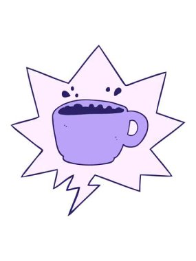 Konuşma baloncuğu ile kahve fincanının karikatürünün canlandırmasını göster