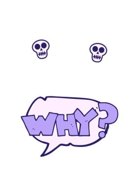 Serbest konuşma baloncuğu çizgi filminin kafatası animasyonu neden diye haykırır.