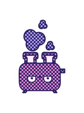 Çizgi roman tarzı bir tost makinesinin çizgi filminin efekt animasyonunu göster