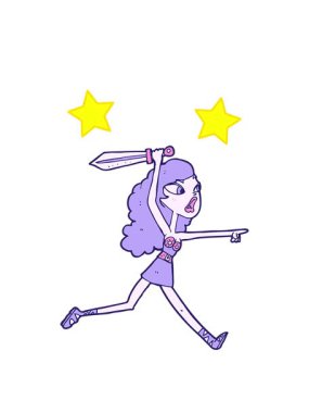 dönen yıldızlar çizgi filmdeki kılıçlı viking kızı canlandırıyor.