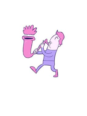 Kalk ve saksafon çalan çizgi film adamının animasyonunu uçur.