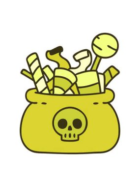 Cadılar bayramı şekerleri dolu bir çantanın renkli animasyonunu değiştirmek