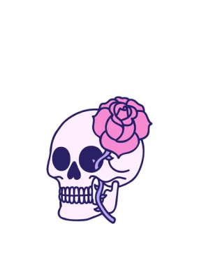 Bir kafatasının ve gülün ikonik dövme klasik görüntüsünün zıplama hareketi animasyonu