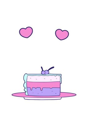 Karikatür kek çiziminin dönen kalp animasyonu