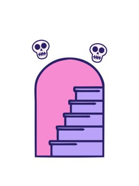 basamaklara açılan bir kapının sembolik dövme görüntüsünün kafatası animasyonu