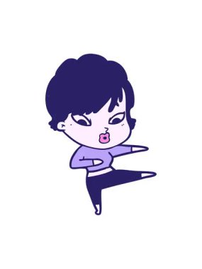 Kadın karakterin çizgi film çiziminin canlandırmasının efekt efektlerini görüntüle