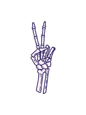 Dövmenin titreşimli animasyonu geleneksel bir iskelet tarzında barış işareti veriyor.