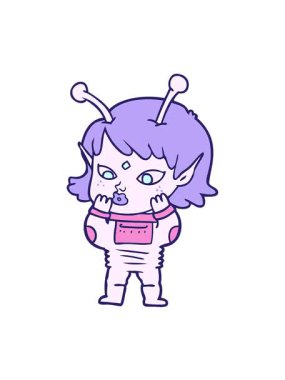 Sinirli, güzel uzaylı kızın titreşimli animasyonu.