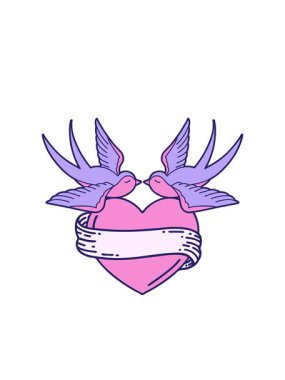 Kırlangıçların geleneksel tarzının göz kırpan radyal çizgileri ve sancaklı bir kalp.