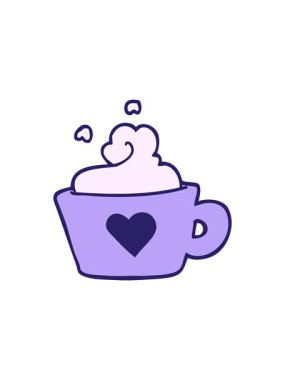 Yıldız patlaması etkisi. El çizimi karikatür tarzı kahve fincanı.