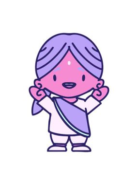 Kollarını kaldırmış mutlu Hintli kadının hareketli animasyonu.