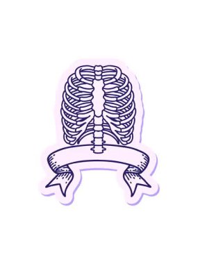 Bir göğüs kafesi pankartıyla dövme stili yapıştırmasının canlandırmasını göster