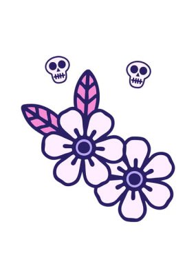 Çiçeklerin ikonik dövme şeklindeki animasyonunun dönen kafatasları