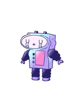 Çizgi film robotunun ağlamasının yıldız patlaması etkisi animasyonu