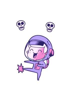 Mutlu el çizilmiş çizgi film astronotlarının kafatası animasyonları