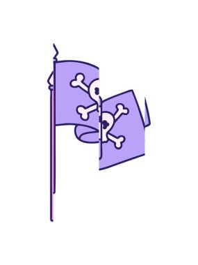 Bir korsan bayrağının ikonik dövme şeklindeki görüntüsünün bölünmüş hareketi