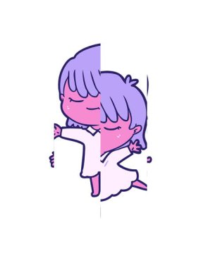 Bir karikatür kadının neon paletinin bölünen hareketi.