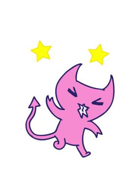 dönen yıldızların çizgi film canlandırması bir kawaii sevimli iblis çizimi