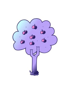 Çizgi film elma ağacının parlak ışık efekti çizimi