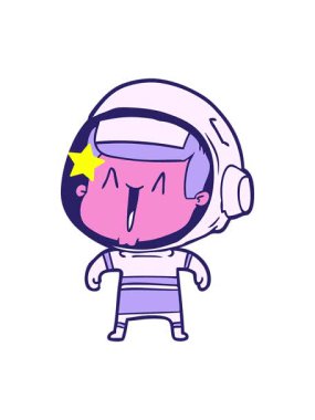 Parlayan yıldızlar karikatür astronot adamın animasyonunu etkiler.