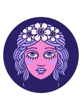 Dövme stilinde hareketli animasyon. Çiçek tacıyla yüz çizimi.