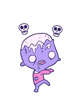 Zombi çizgi filminin kafatası animasyonu.