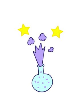 Patlayıcı bir kimyasalın çizgi film karalamalarının dönen yıldızları.