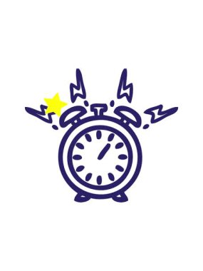 Parlayan yıldızlar, çalan bir alarm saat simgesinin çizgi çiziminin animasyonunu etkiler