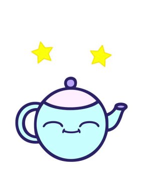 dönen yıldızlar mutlu bir çaydanlığın sevimli çizgi filminin animasyonu