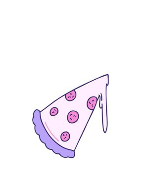 Zıplayan el animasyonu çizilmiş tuhaf çizgi film dilimi pizza.