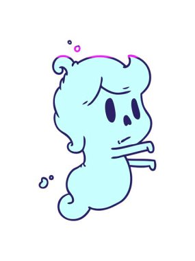 Bir kawai sevimli hayaletinin çizgi film çiziminin animasyonunu aç.