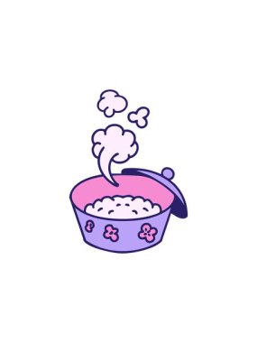 Buharda pişirilmiş Japon pirincinin karikatür canlandırması.