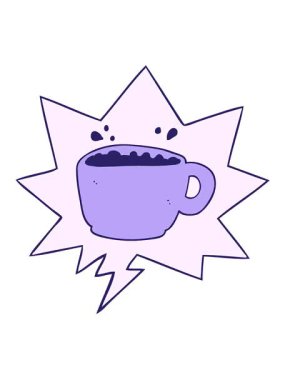 Kahve fincanının konuşma baloncuklu karikatürünün titreşimli hareketi