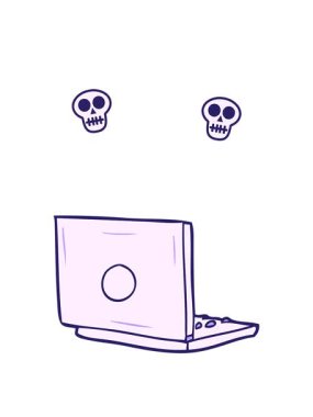 Çizgi film dizüstü bilgisayarının kafatası animasyonu