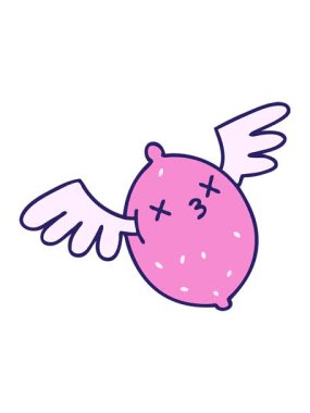 Ölü bir limon karikatürünün melek kanatlarıyla cennete uçuşu ve duraksaması