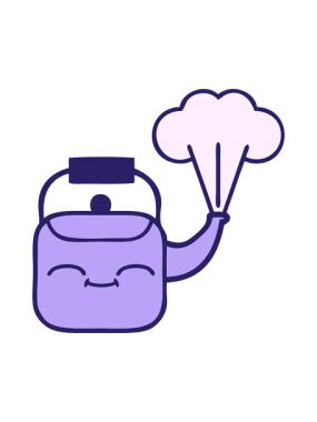 Tatlı çizgi film buharlı çaydanlığın animasyonunu renklendir