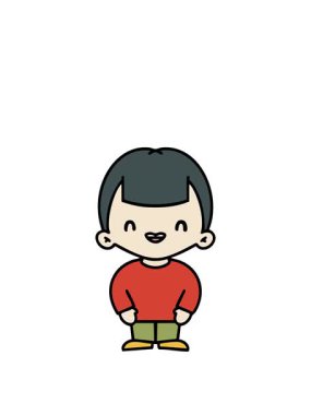 Mutlu modern Japon adamın gülüşünün animasyonunu genişletiyorum.