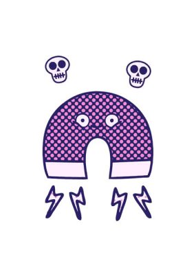 bir mıknatıs karikatürünün dönen kafatası animasyonu