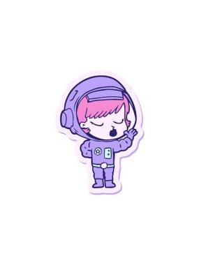 Radyoaktif ışıldayan bir çizgi film çıkartması. Güzel astronot kız.