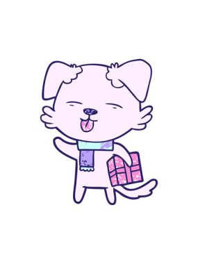 Çizgi film köpeğini Xmas hediyesiyle salla ve durdur