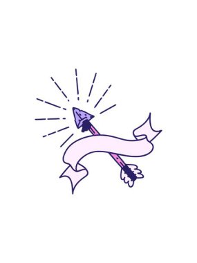 Dövme stili eski çakmaktaşı ucu okuyla parlayan parlayan parşömen sancağının radyoaktif animasyonu